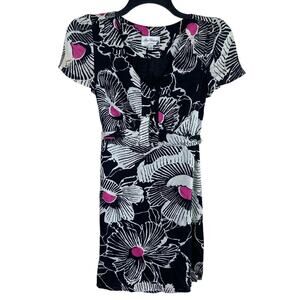 Alice Temperley For Target Dress Women's 7 Black Pink Floral‎ Empire Tie Back
